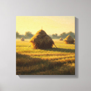 Droge tarwe gestapeld grote Canvas Print-boerderij Afdruk