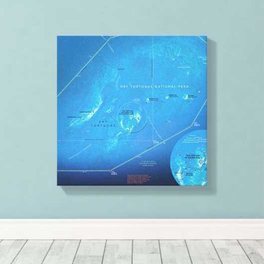 Droge Tortugas kaart canvas print (Insitu (Houten vloer))