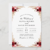 Droge tropische bladeren en Roos bruiloft uitnodig Kaart (Voorkant)