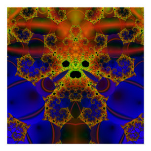Drogen Blauwe en gele fractale kunst Perfect Poster