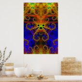 Drogen | Blauwe en gele fractale kunst Poster (Keuken)