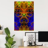 Drogen | Blauwe en gele fractale kunst Poster (Thuiskantoor)