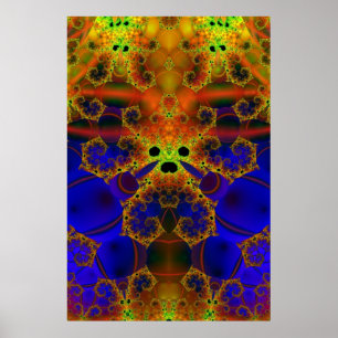 Drogen Blauwe en gele fractale kunst Poster