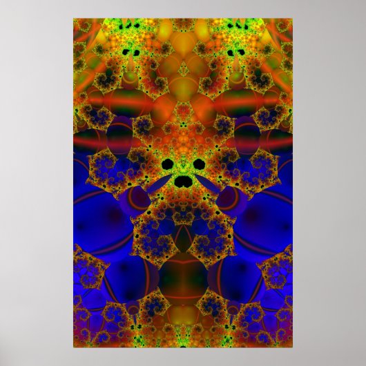 Drogen | Blauwe en gele fractale kunst Poster (Voorkant)
