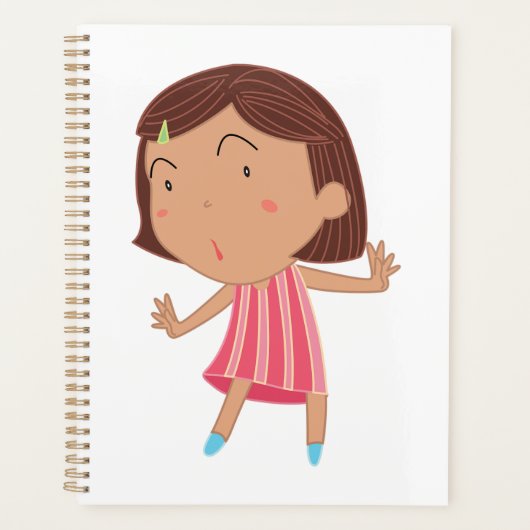 Droll Klein Meisje in Roze Gestreepte Jurk Planner (Voorkant)