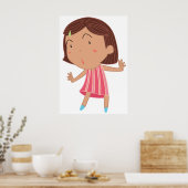 Droll Meisje in Roze Gestreepte Jurk Poster (Keuken)