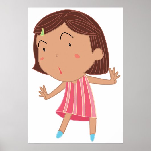 Droll Meisje in Roze Gestreepte Jurk Poster (Voorkant)