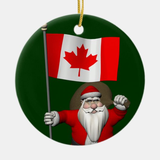 Droll Santa Claus met Maple Leaf-vlag Keramisch Ornament (Voorkant)