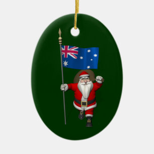 Droll Santa Claus met vlag van Australië Keramisch Ornament