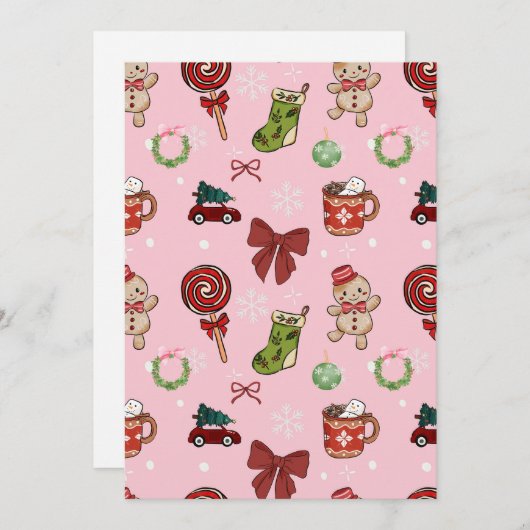 Drolle Roze Kerstfeest Uitnodiging (Voorkant / Achterkant)