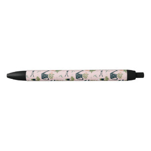 Drolle Roze Tuinprintpatroon Zwarte Inkt Pen