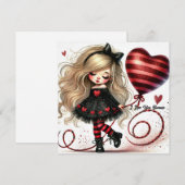 Drollig klein meisje rood glitter hart ballon feestdagenkaart (Voorkant / Achterkant)