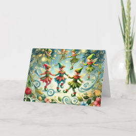 Drollige Dansende Elfen Feestdagen Kaart