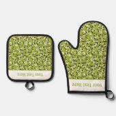 Drollige groene polka-stippen-doodles-patroon ovenwant & pannenlap set (Voorkant)