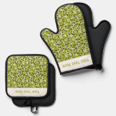 Drollige groene polka-stippen-doodles-patroon ovenwant & pannenlap set (Voorkant / Achterkant)