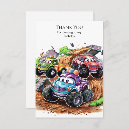 Drollige Monster Truck Verjaardag Bedankkaart (Voorkant / Achterkant)