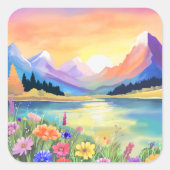 Dromen bij de bergen Lake Sanctuary Vierkante Sticker (Voorkant)