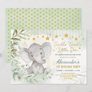 Dromen Greenery Moon & Stars Elephant 1e verjaarda Kaart