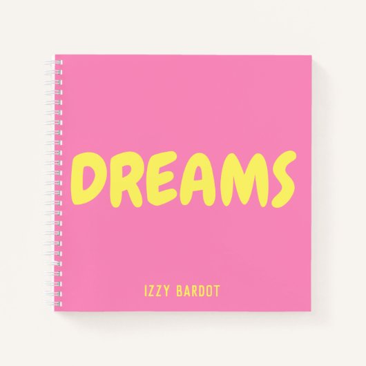 Dromen Heet Roze en Geel Notitieboek met Naam (Voorkant)