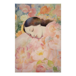 Dromen in bloei – Watercolor slapende vrouw Perfect Poster