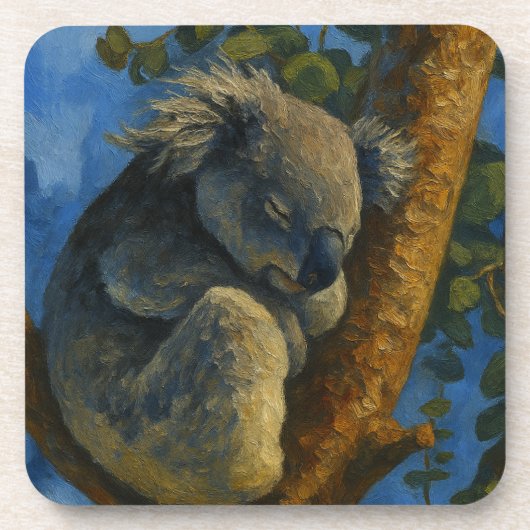 Dromen in de Eucalyptus - Sleeping Koala Art Bier Onderzetter (Voorkant)