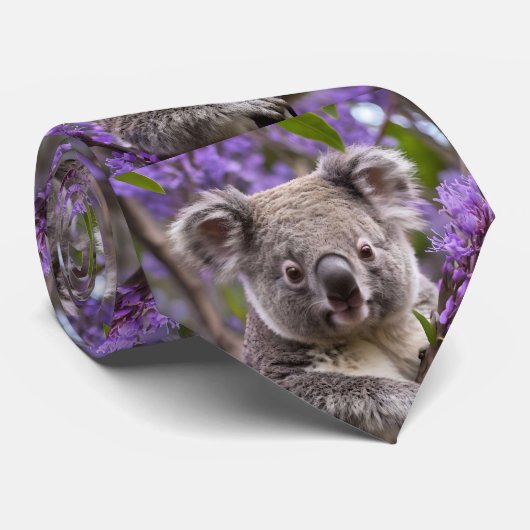 Dromen in het Paarse: een koala in een jacaranda b Stropdas (Opgerold)