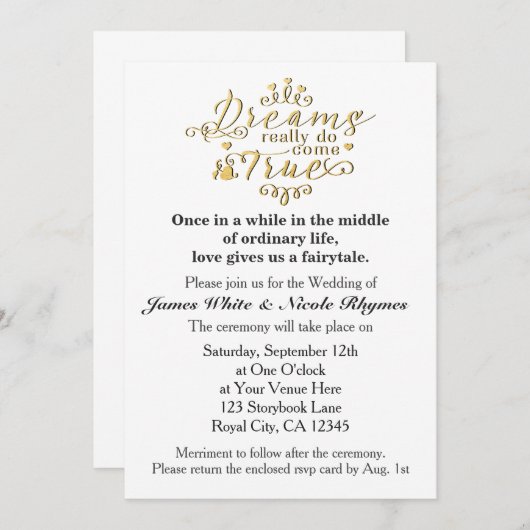 Dromen komen echt tot een bruiloft uitnodiging (Voorkant / Achterkant)