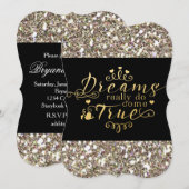 Dromen komen echt uit de gouden glitter uitnodigin kaart (Voorkant / Achterkant)