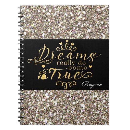 DROMEN KOMEN ECHT UIT Gouden Glitter Notitieboek (Voorkant)