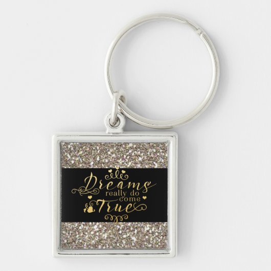 DROMEN KOMEN ECHT UIT Gouden Glitter Sleutelhanger (Voorkant)