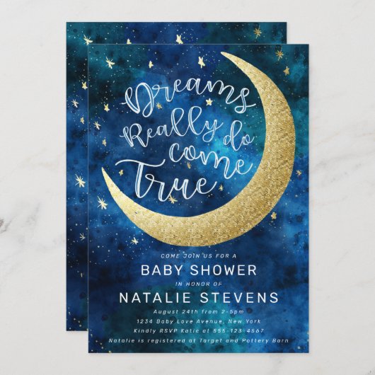 Dromen komen echt uit Moon Stars Baby shower Kaart (Voorkant / Achterkant)