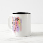 Dromen Komen Uit Tweekleurige Koffiemok (Voorkant links)