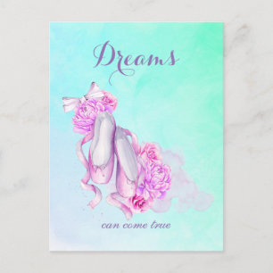 Dromen kunnen echte roze Waterverf balletschoenen  Briefkaart