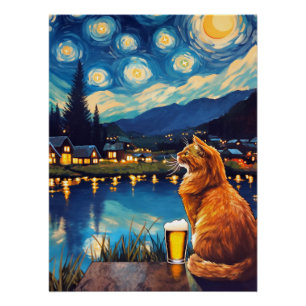 Dromen over sterren en hop Cat Sterrennacht Perfect Poster