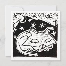 Dromen tussen de sterren Kat linocut Kaart