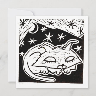 Dromen tussen de sterren Kat linocut Kaart