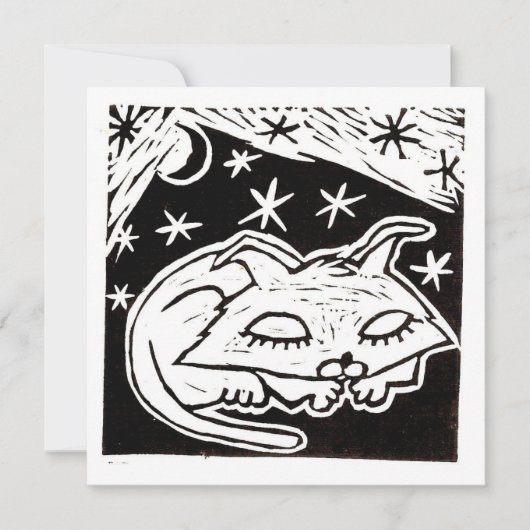 Dromen tussen de sterren Kat linocut Kaart (Voorkant)