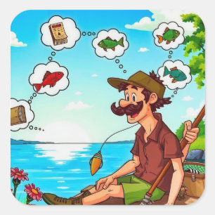 Dromen van de perfecte vangst: een visser dag vierkante sticker