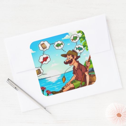 Dromen van de perfecte vangst: een visser dag vierkante sticker (Envelop)
