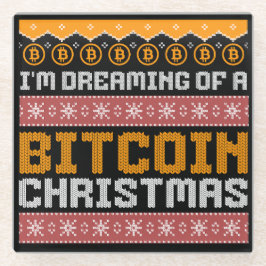 Dromen van een BITCOIN KERSTMIS Faux Knit Pattern Glazen Onderzetter