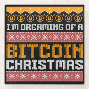 Dromen van een BITCOIN KERSTMIS Faux Knit Pattern Glazen Onderzetter