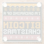 Dromen van een BITCOIN KERSTMIS Faux Knit Pattern Glazen Onderzetter (Achterkant)