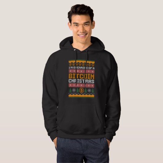 Dromen van een BITCOIN KERSTMIS Faux Knit Pattern Hoodie (Voorkant volledig)