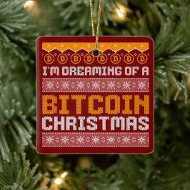 Dromen van een BITCOIN KERSTMIS Faux Knit Pattern Keramisch Ornament