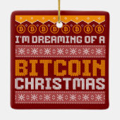 Dromen van een BITCOIN KERSTMIS Faux Knit Pattern Keramisch Ornament (Achterkant)