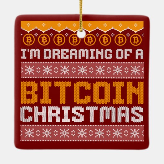 Dromen van een BITCOIN KERSTMIS Faux Knit Pattern Keramisch Ornament (Achterkant)