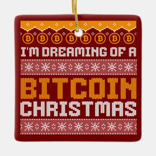 Dromen van een BITCOIN KERSTMIS Faux Knit Pattern Keramisch Ornament (Voorkant)