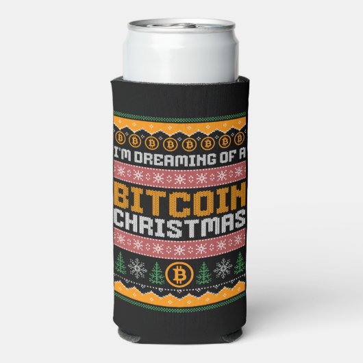 Dromen van een BITCOIN KERSTMIS Faux Knit Pattern Seltzer Blikjeskoeler (Seltzer Achterkant)