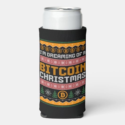 Dromen van een BITCOIN KERSTMIS Faux Knit Pattern Seltzer Blikjeskoeler (Seltzer Voorkant)