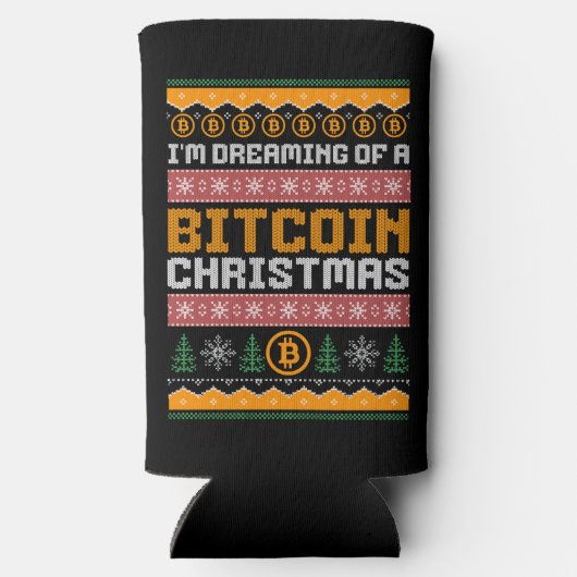 Dromen van een BITCOIN KERSTMIS Faux Knit Pattern Seltzer Blikjeskoeler (Achterkant)